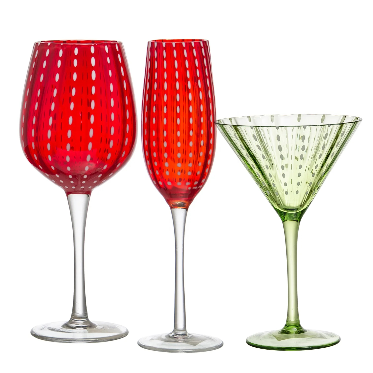 Custom Handmade White Dots Crystal Colored Champagne Red Wine Glass ...