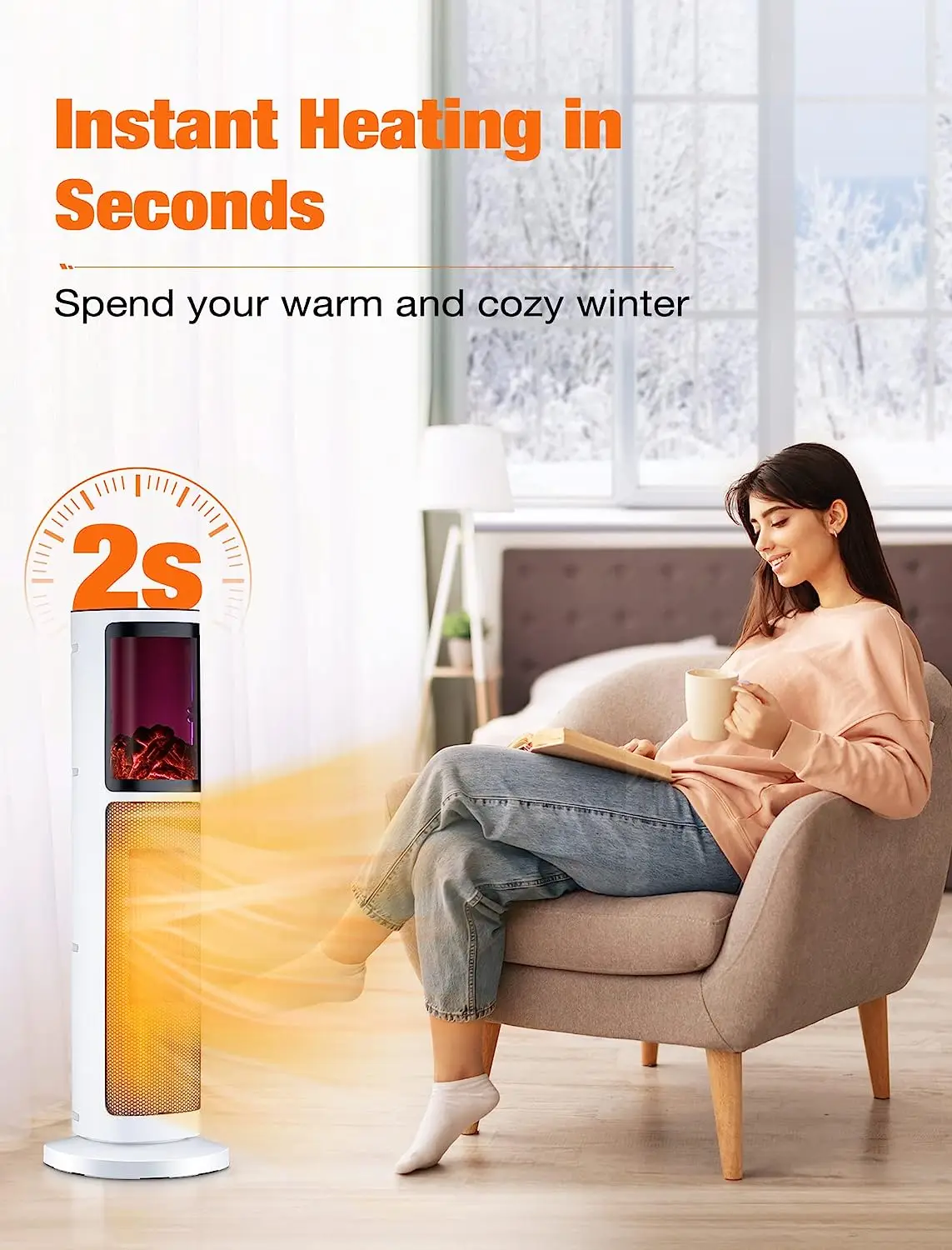 Konwin Tower Heater Ptc Electric Tower Fan Heater Flame Fireplace