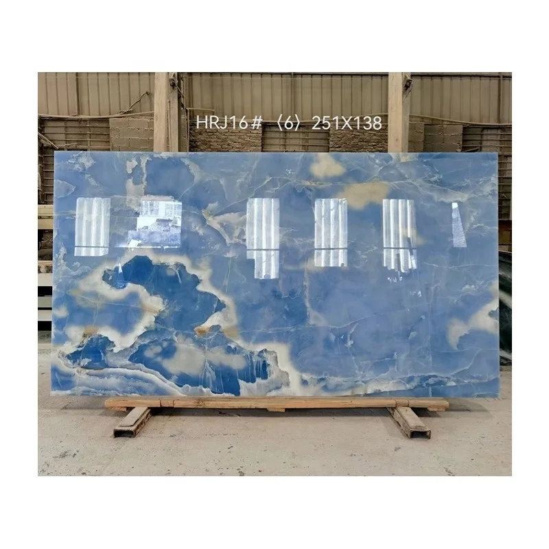 Modern Villa Onyx Slab Countertop Translucent Blue With Antique and Honed Finish for Luxury Interiors