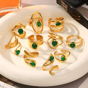 MW Hot Sale Adjustable 18K Gold Stainless Steel Waterproof Fashion Tarnish Free Jewelry Geometric CZ Rings for Women