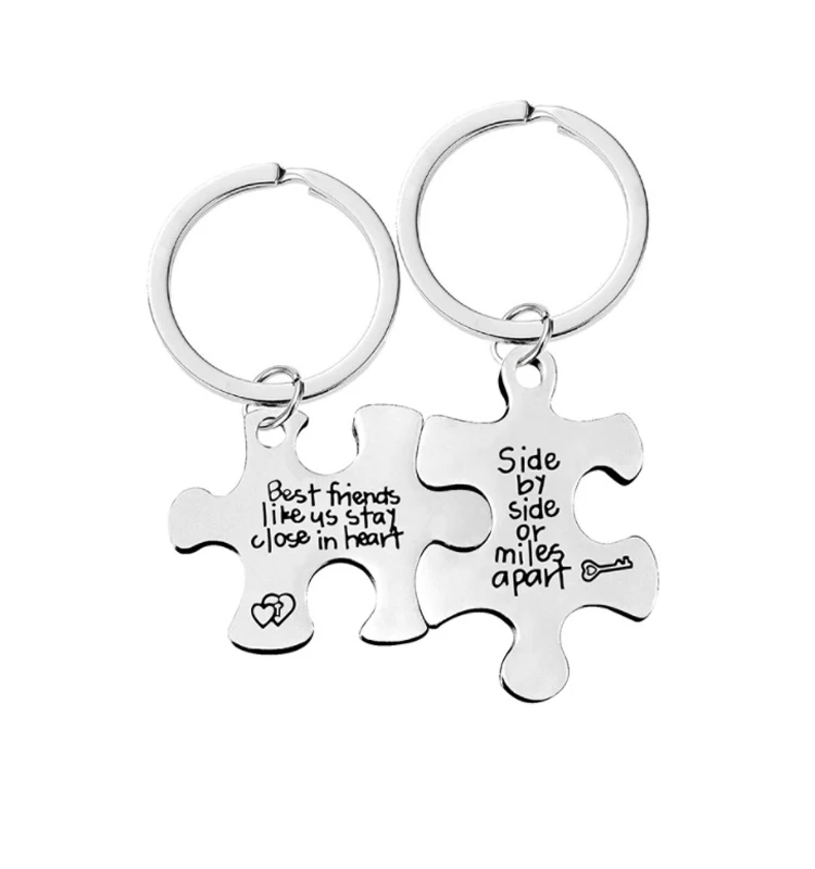 Stainless Steel Jigsaw Puzzle Piece Keychain I Love You More I Love You Most Couple Keychain For