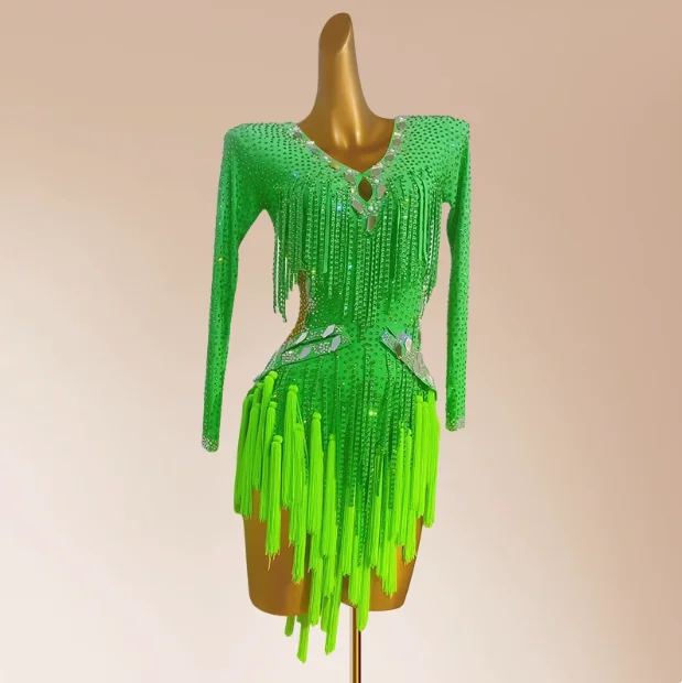 slim fit dress slacks Custom Size Dark Green & Gold Latin Dance Dresses Suspender Design  Professional Cha Cha Outfits for Adults  Moderndancedress.com