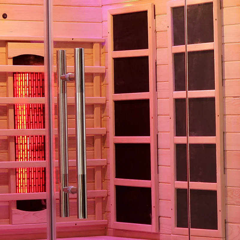 Smartmak Wooden Red Light Infra Sauna Room Indoor Corner 2 People Far Infrared Sauna for Sale