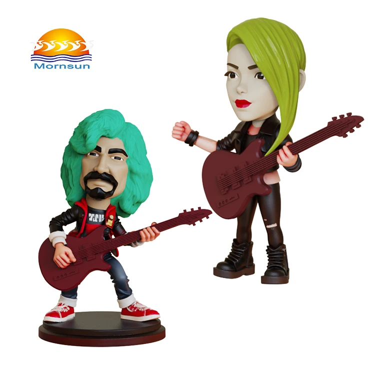 Figurilla de resina personalizada con cabeza móvil para guitarrista rockero, aficionado a la música, muñeco coleccionable personalizado, disponible al por mayor