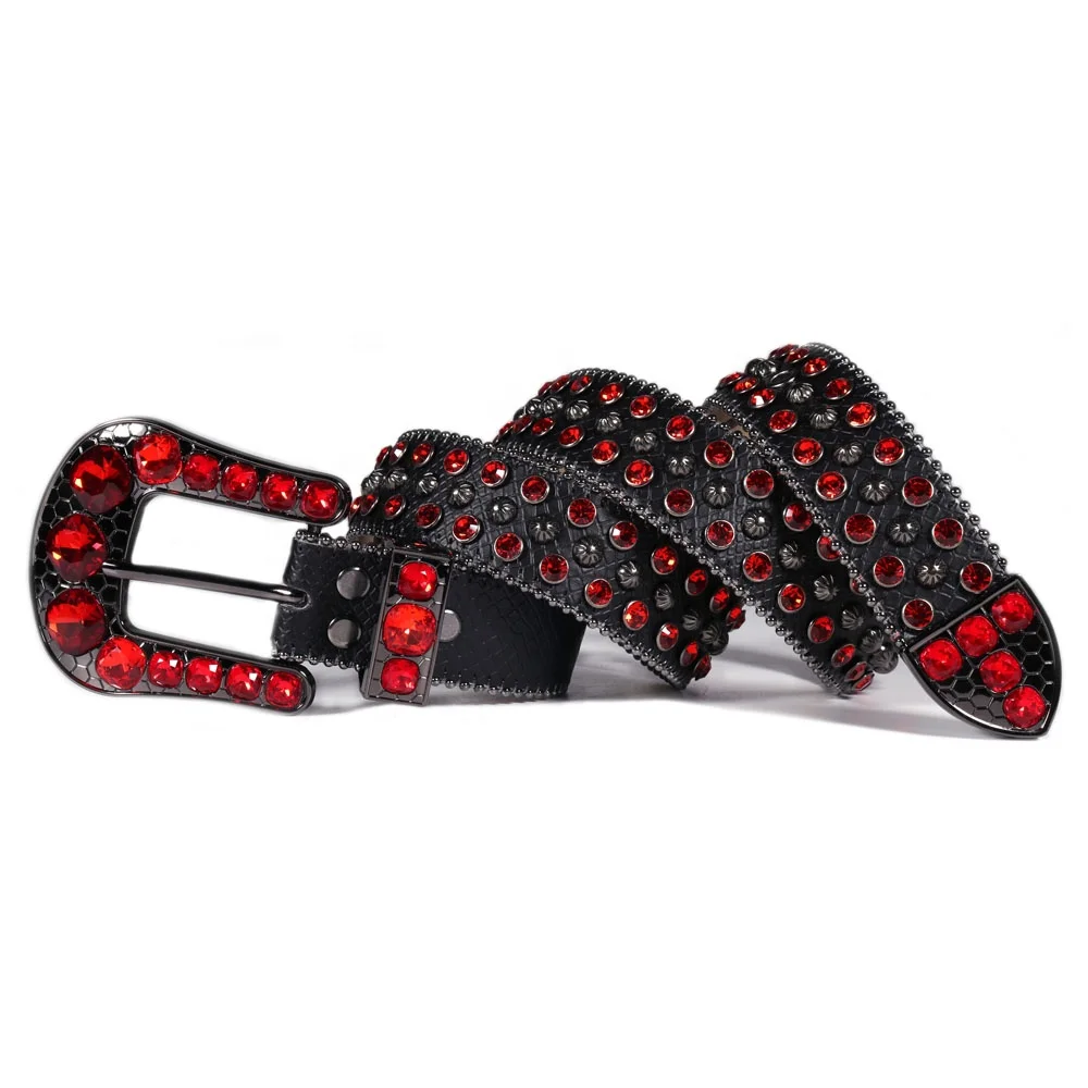 Серия заклепок оптовая продажа новый черный ремень Concho украшенный блестками пояс с красными