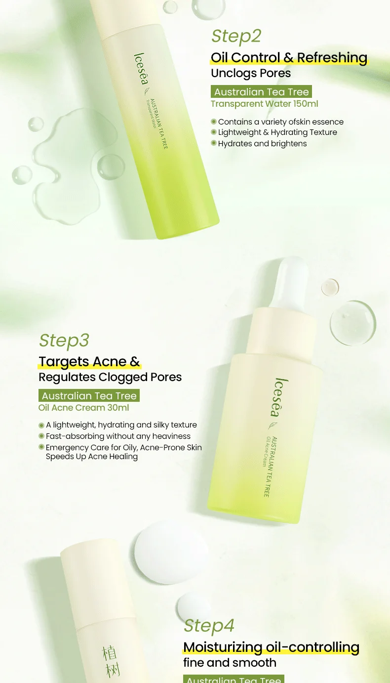 Icesea Australian Tea Tree Acne Solution Set - Daily Oil-Reducing Skincare Kit for Teen & Adult Acne, Clear Skin Essentials(pic7)
