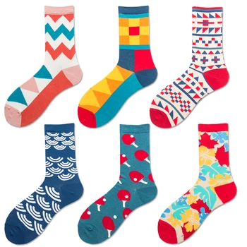 Custom Made Funny Pattern Sock Men Colorful Dress Crew Happy Socks, Funky Designer Logo Man Fun Cotton Men Novelty Happy Socks-