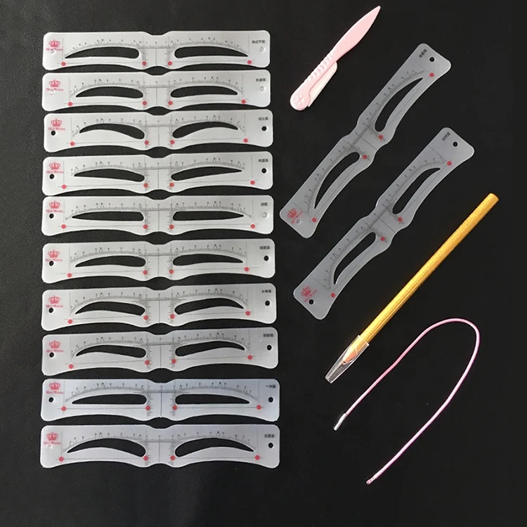 12 Shapes Eyebrow Stencil Head Strap Eyebrow Ruler Measure Shaping