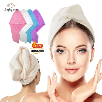 Best seller personalized household super absorbent quick dry wrap drying head hat magic multi-colored microfiber dry hair towel