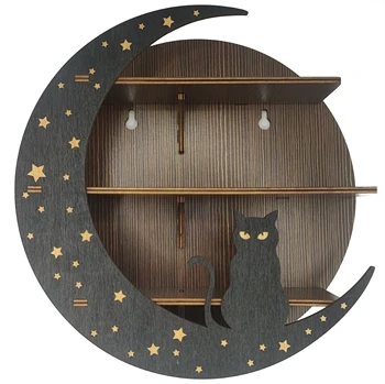 Wooden Arts and crafts decoration moon-shaped mini shelving wall decoration antique home office