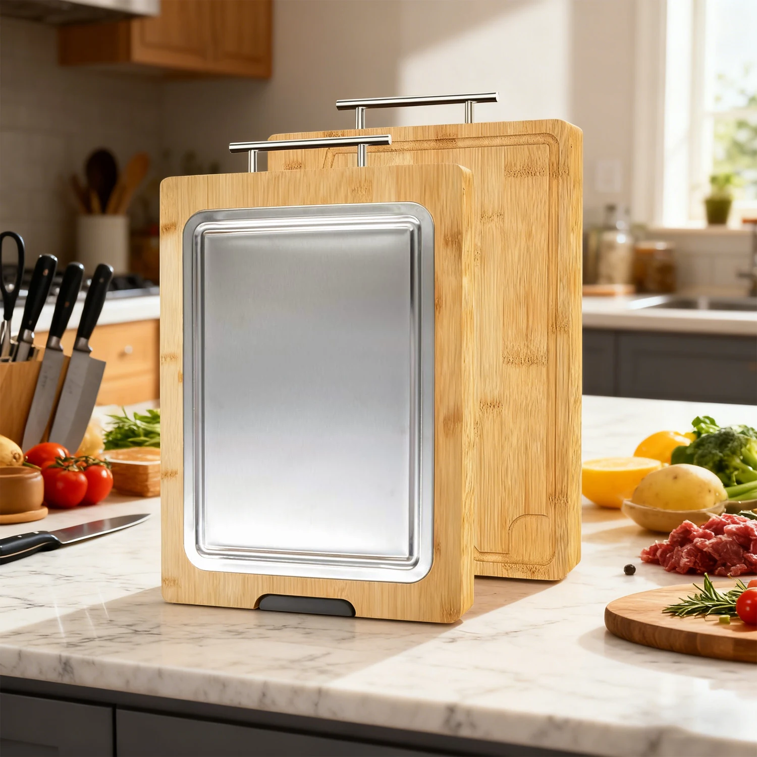 ZC Custom High-Quality Joice Groove Chopping Board with Handle Kitchen Cutting Board for Cutting Meat Vegetables and Fruits