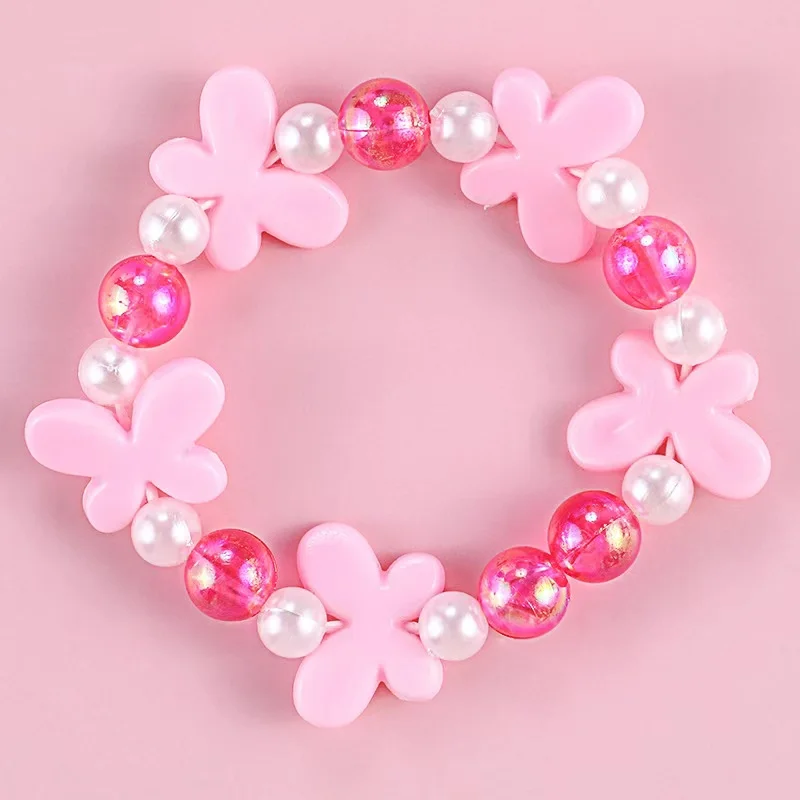 Factory Wholesale Fashion Cute Children's jewelry Princess pearl beads bracelet with flowers 15cm pink baby girl bracelet