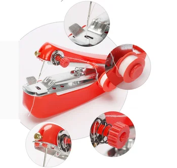 1pcs Red Mini Sewing Machines Needlework Cordless Hand-Held Clothes Sewing  Machines Handwork Useful Portable Tools Accessories