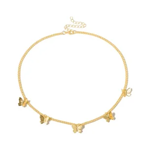 Wholesale Chain Necklaces for Women Jewelry Fashion Real 18k Yellow Gold Plated Dainty Charms butterfly Choker Necklace