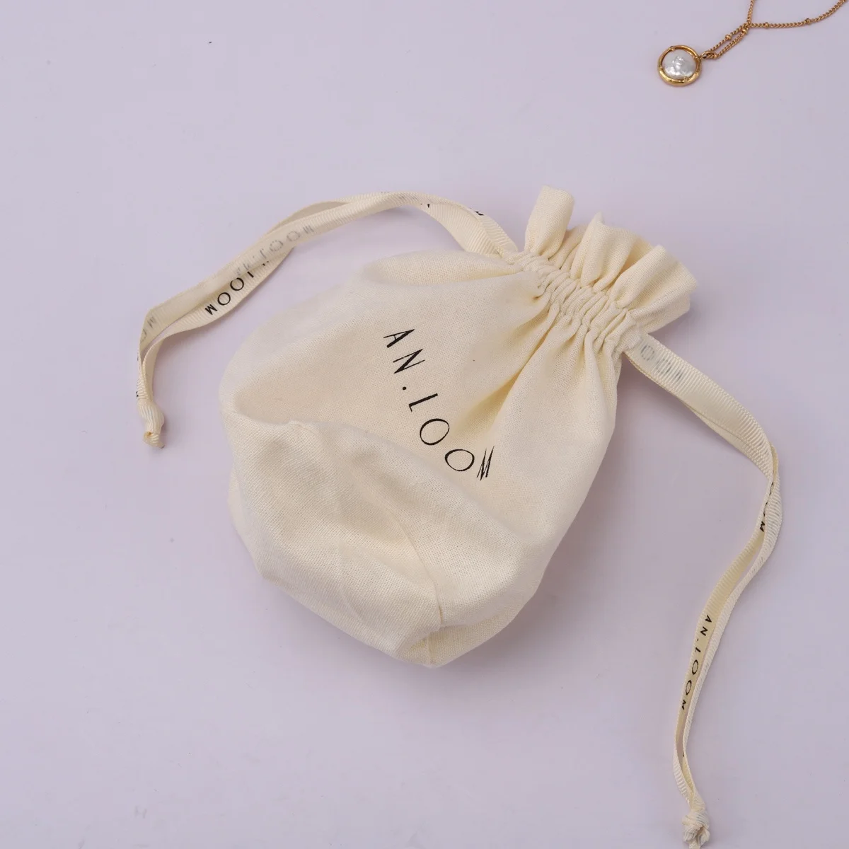 Custom Logo Printed Round Bottom Cotton Linen Candle Pouch Drawstring