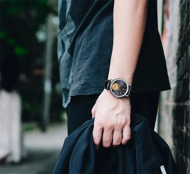 Стильные механические часы-победитель 8271 из Китая, новейшие механические часы из натуральной кожи с водонепроницаемообразным ремешком, автоматические Простые повседневные ручные часы