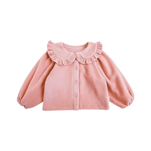 Wholesale Autumn Toddler Girls Shirts Velvet Fabric Ruffles Girls Blouses Warm Top Kids Shirt for Girls
