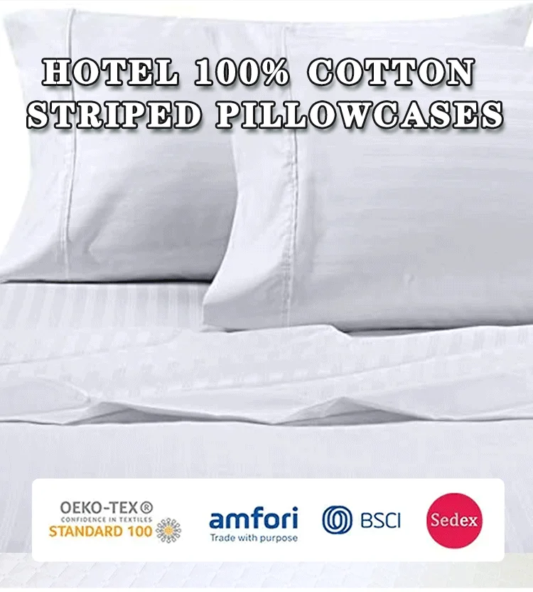 Custom Hotel Luxury Bed Satin Stripe Pillowcases 100% Cotton Pillow Case Cover for Home details