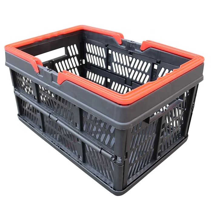 QS Custom Fold Mesh Vented Plastic Picnic Basket Wholesale Supplier Durable Plastic Storage Basket with Bale Arm Handle