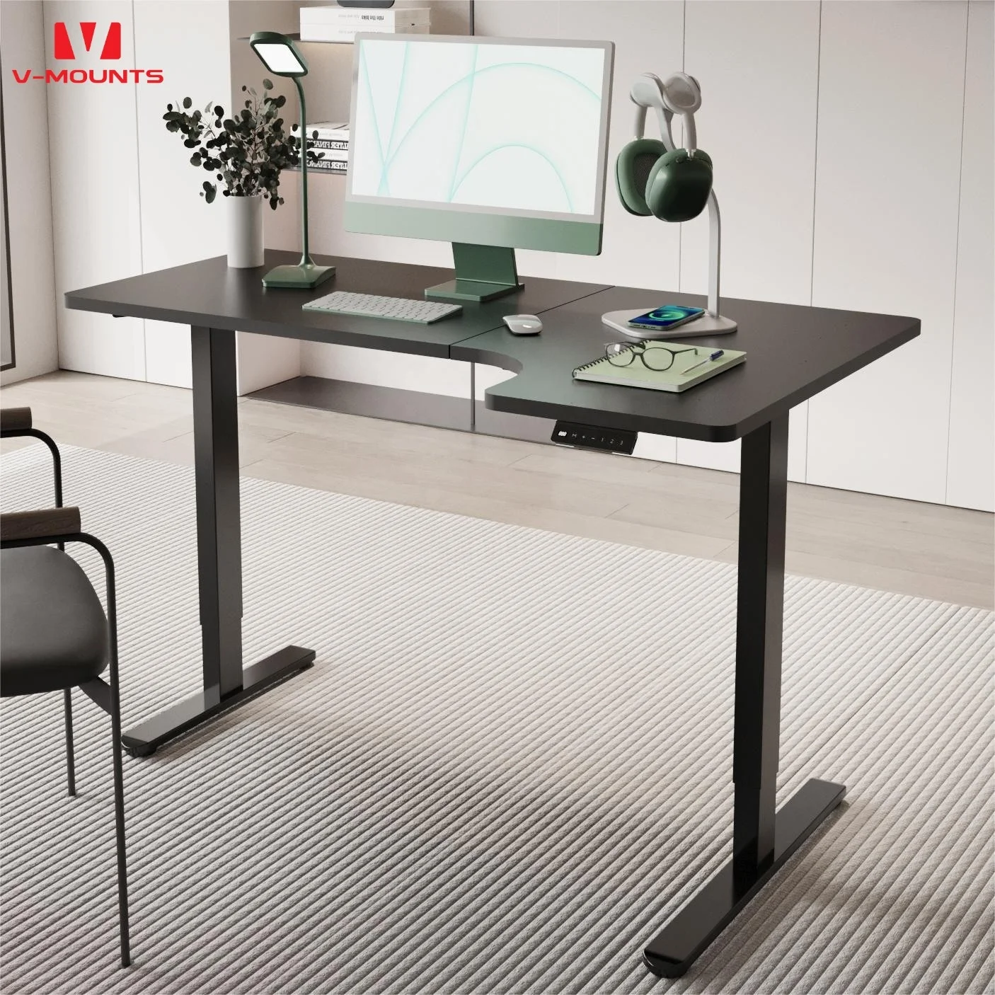 V-mounts Commercial Use L-shaped Height Adjustable Standing Desk Dual Motor Extendable Intelligent Hand Controller Load