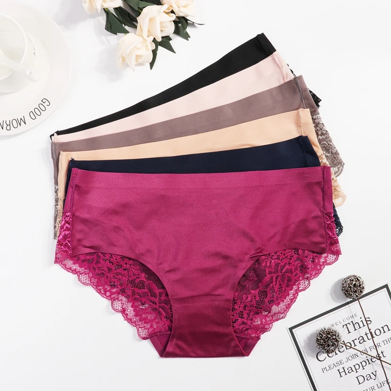 Cheap Women Underwear Soft Silk Satin Silk Panties Lingerie Lace