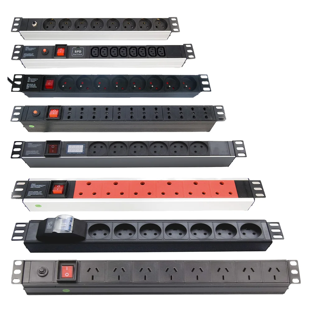 Factory Custom 10A-20A Rack Power Distribution Unit (PDU) with C13/C19/french/UK/Schuko Sockets for Server Rack Cabinets