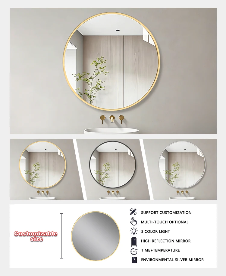 product classic framed round mirror salon grooming mirror decorative circle beauty wall mount mirror for hair salon-7
