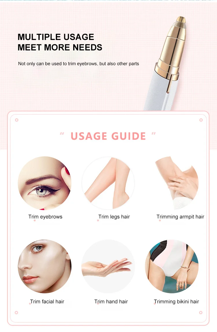 good price portable professional fashion attractive design lady high quality USB painless electric women eyebrow trimmer