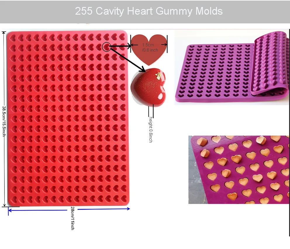 255 Cavity Pet Treats Pan Dog Mini Heart Shaped Silicone Mold