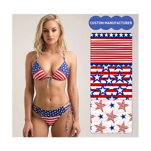 Custom Bathing Suit Women USA Flag Two Piece Swimsuit Supplier Repreve Beachwear Swimwear String Micro Bikini Set for Summer