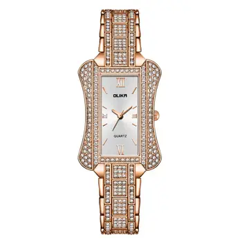 Luxury Women's Rectangular Watch Waterproof Diamond inlay Stainless Steel Quartz watch