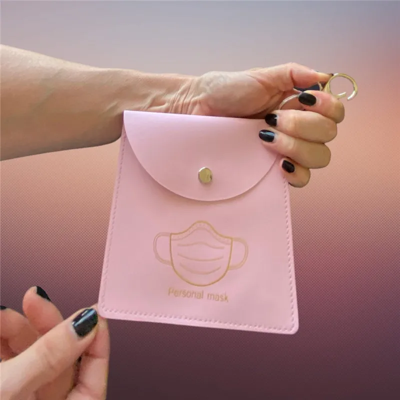Pu Leather Personal Face Mask Holder Protective Dust Bag Mask Storage