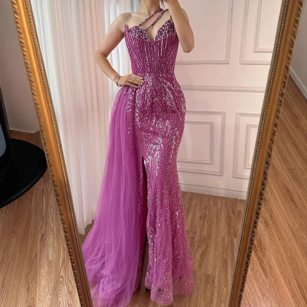 Nude/Fuchsia/Red/Pink/Black Crystal Beaded One Shoulder Evening Dresses  Overskirt Elegant Gowns for Women Formal Party LA73161| Alibaba.com