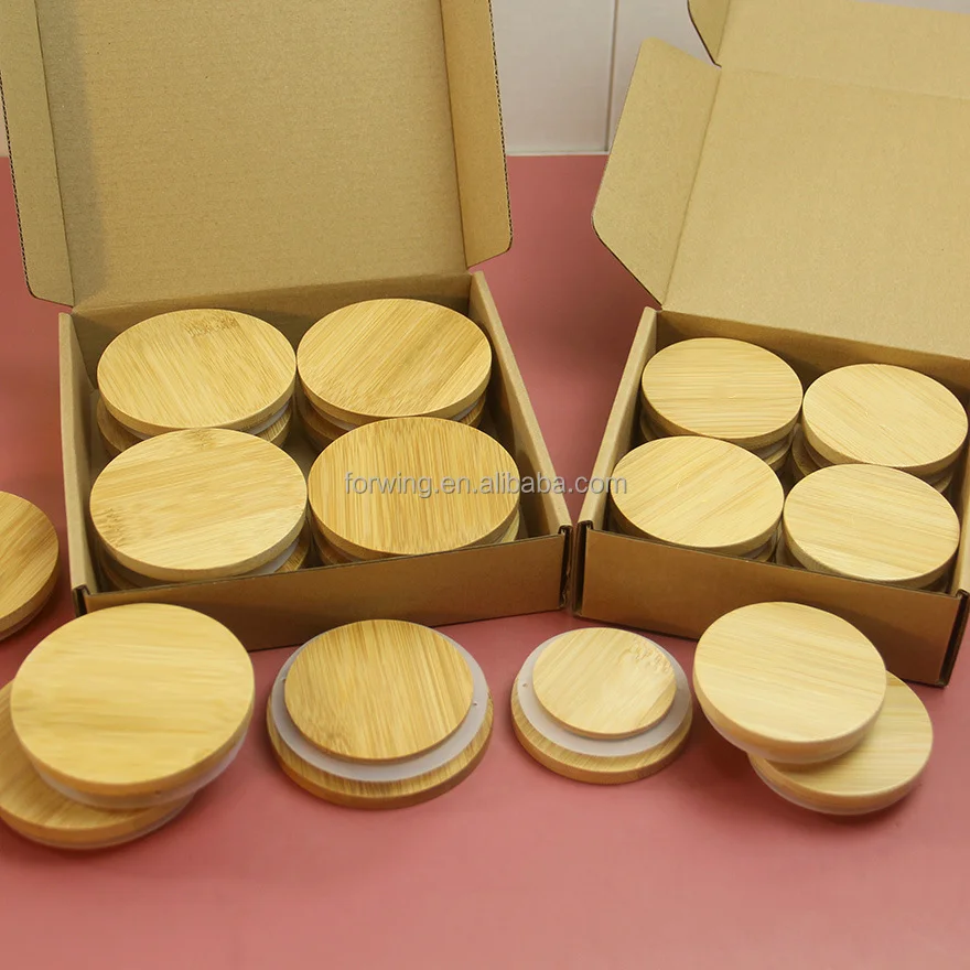 Round durable bamboo sealing cover glass candle jars Mason jar storage jar wood bamboo lids set factory