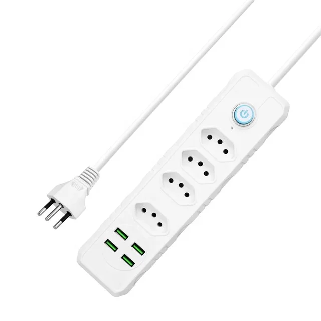 New Model Many 4 AC Outlets Brazil Standard Power Strip 4usb Power Cord Extension Socket