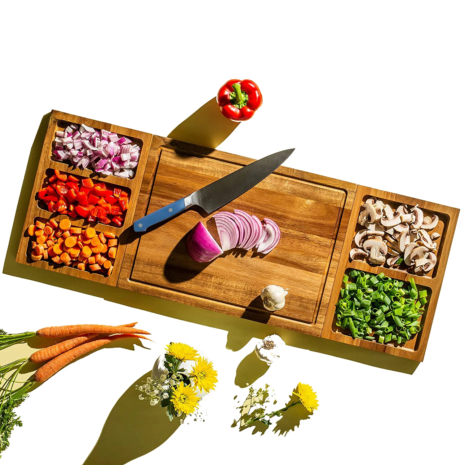 Acacia Wood Rectangle Cutting Board Set Kitchen Chopping Board Set with Storage for Wooden Cutting Boards