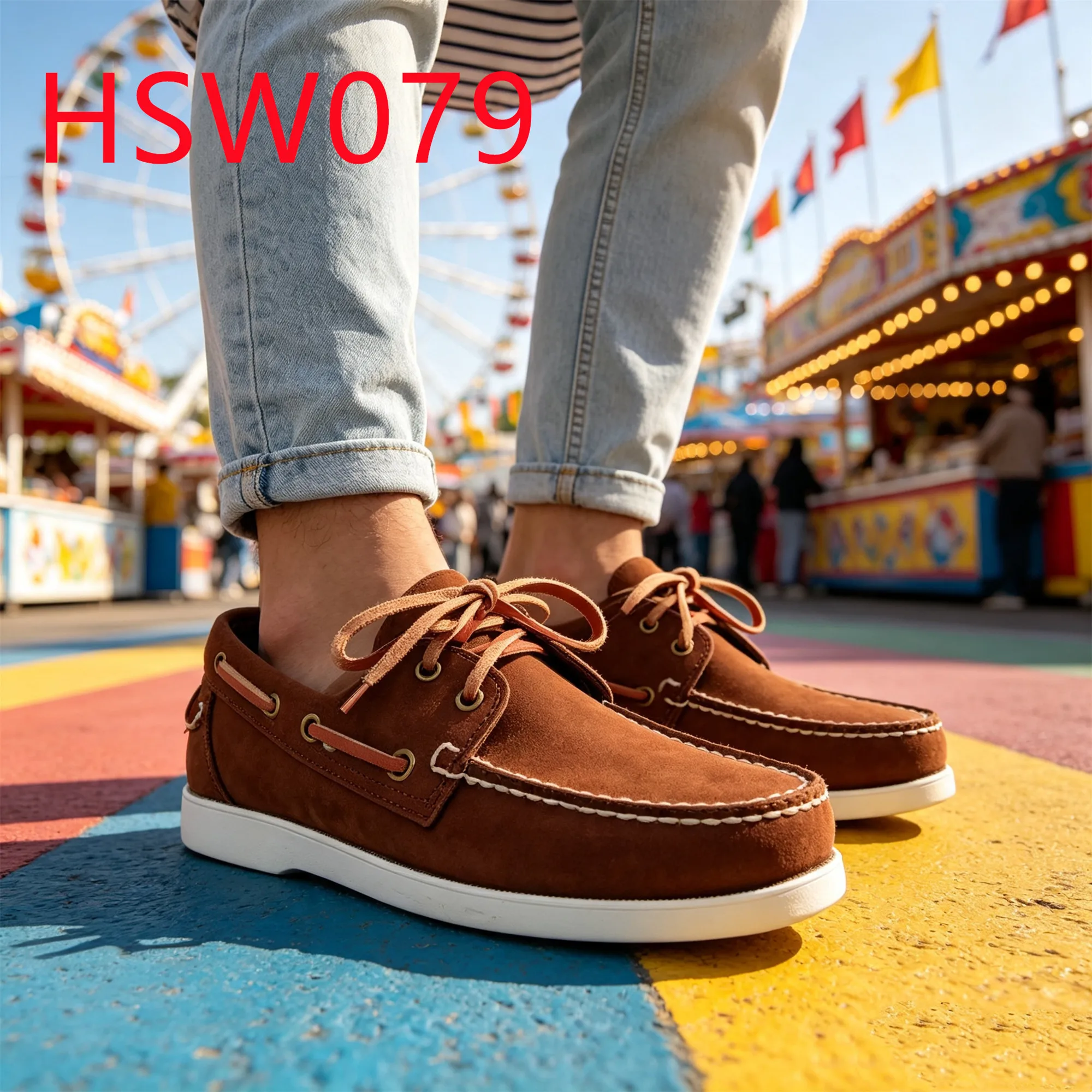 HY,Evening-stroll Two Eye Tie Design Lace up Hua Singh Boat Shoes Best Crazy Horse Leather Red Brown Moccasins Shoes HSW079