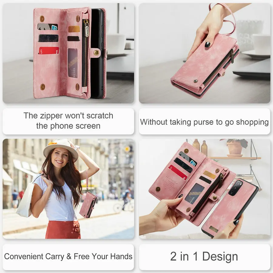 CaseMe Étui en cuir et silicone pour Samsung S20 FE avec portefeuille amovible