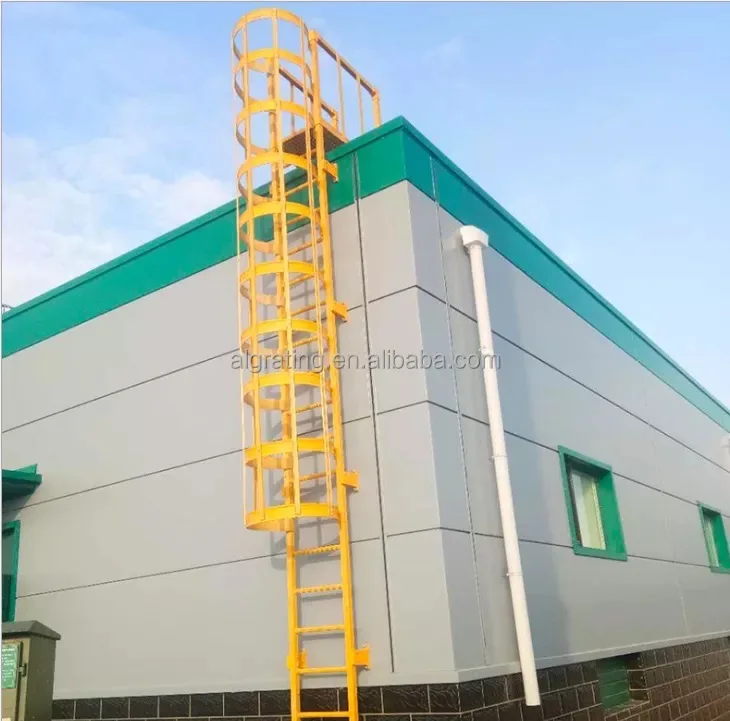 Building Material Wall Climb Ladder with Safety Cage Step Vertical Caged Ladder for Worksite Safety