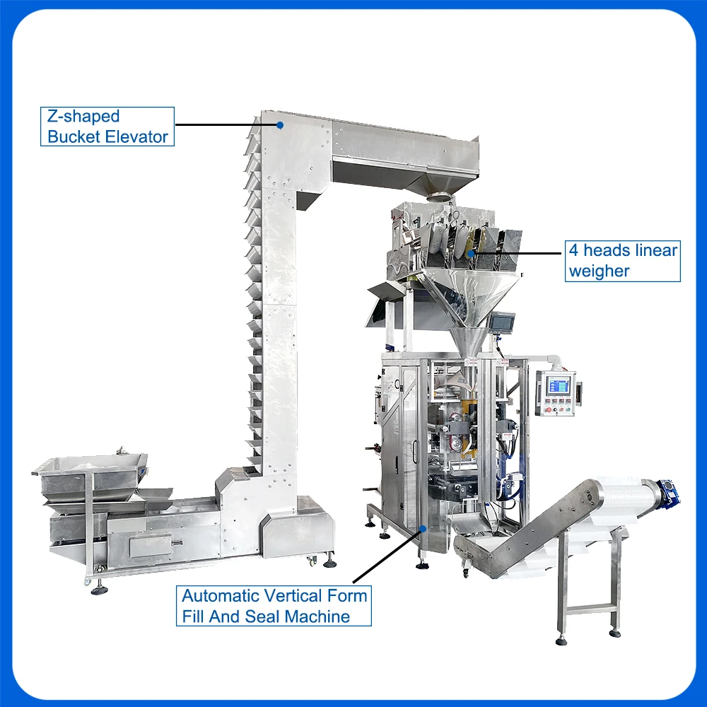 Automatic Vertical Ffs Linear 2 Head 4 Head Weigher Oat Beans Salt Sugar Rice Grain Packaging Machine 500g 1kg Packing Machine