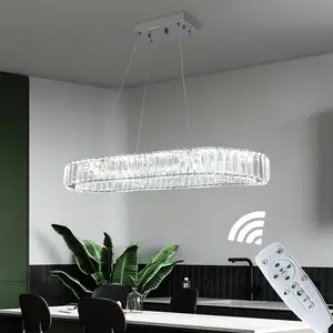 Remote Control Oval Shape Hanging Lamp Indoor Decorative K9 Crystal Chandelier Dining Room