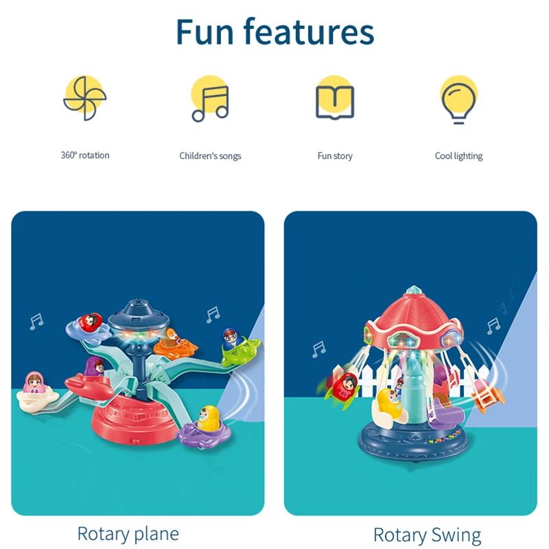 2022 Popular Kid Toys Factory Direct Wholesale Eco Friendly LED Light up Cartoon Rotating Amusement Park Toy for Babies