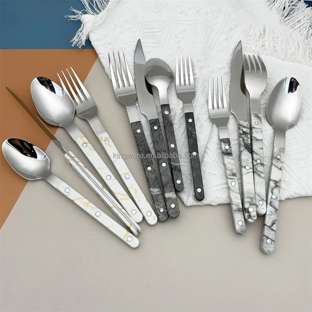 Knotted Wood Or Plastic Handle Dinner Set Wedding Hotel Luxury High Quality 304 Stainless Steel