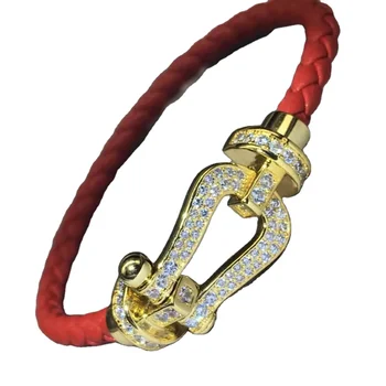 Wholesale Men's Fashion Jewelry 18K gold Stainless Steel  full diamond fredd  horseshoe button bracelet color bracelet for men