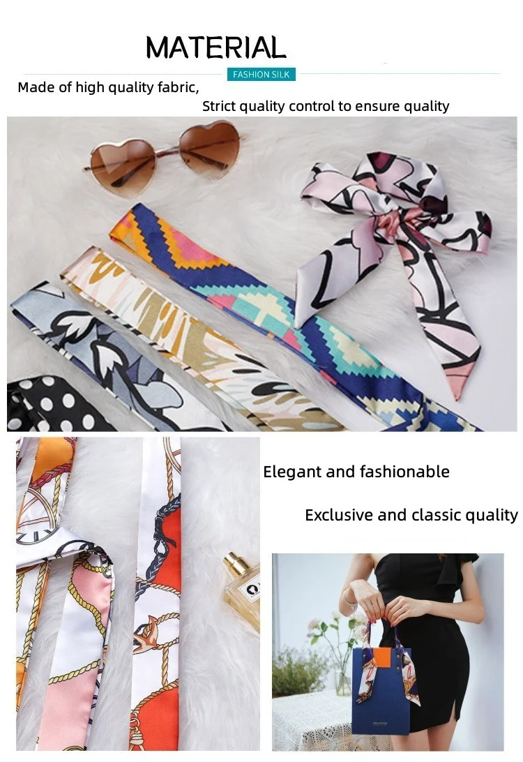 Custom Arts Photos Digital Printed Thin Bag Purse Scarf Silk Twill Skinny Scarf