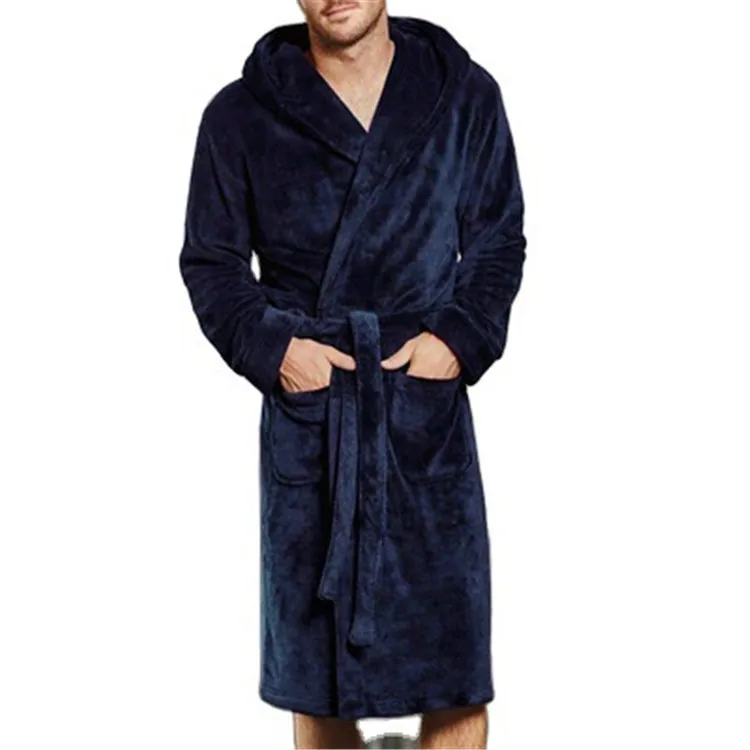 Extended winter nightgown with long sleeves in extra thick hooded pouch for warm men bridesmaid robes