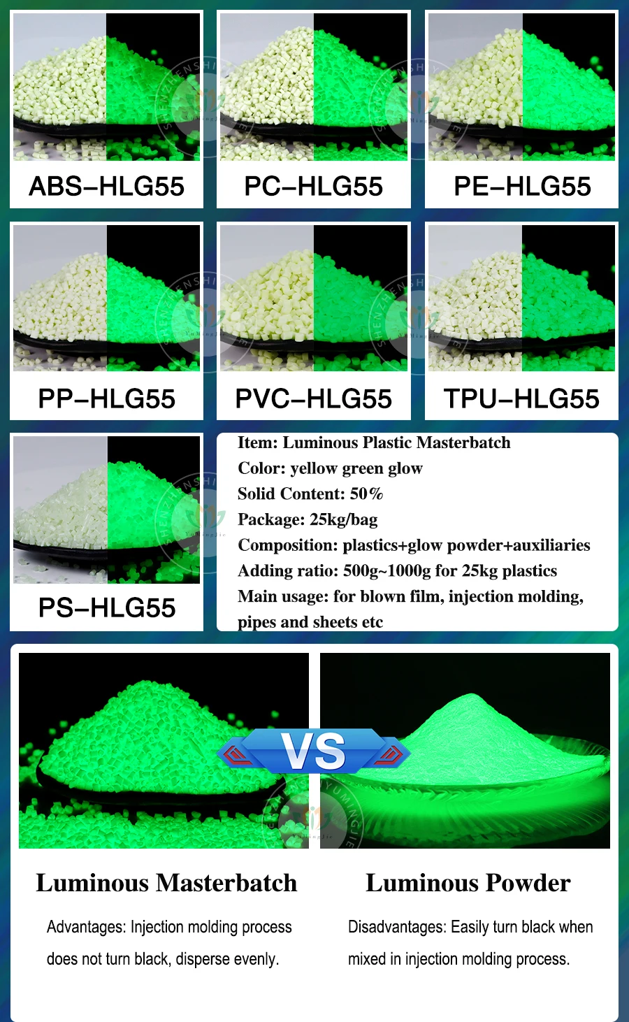 Plastic Photoluminescent Masterbatch Glow In The Dark Luminous ...