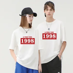 European American Fashion Brand 100% Cotton Couple T-Shirt Quick Dry Breathable Small round Neck with Print Pattern Short Sleeve