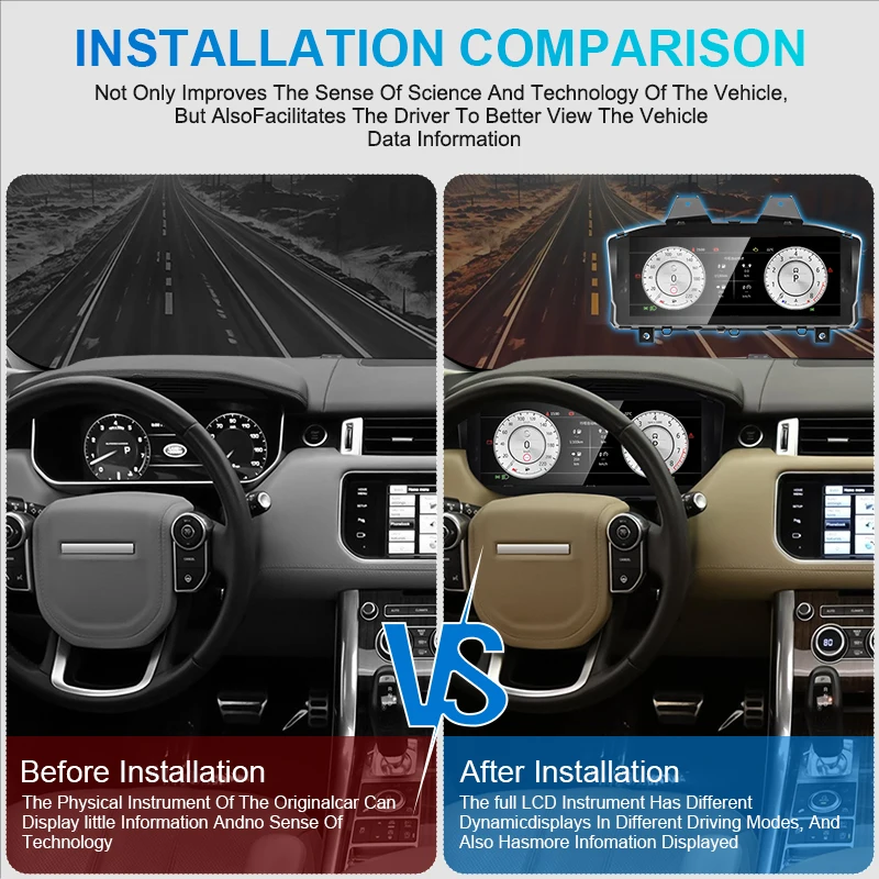 Navihua Car Dashboard Virtual Instrument Cluster Cockpit LCD Cluster for Range Rover Vogue 2014-2017 Speedometer Digital Cluster