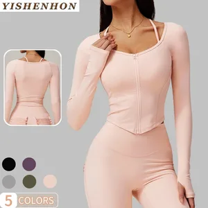 YISHENHON New Arrivals Quick-drying Women's Tight Running Sports Fitness Yoga Jacket Activewear Zip Long Sleeve Workout Crop Top
